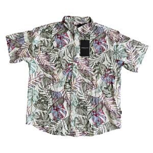 Kenneth Cole Linen Mobile Shirt Short Sleeves Mens Size 2XL Resort Style Palm